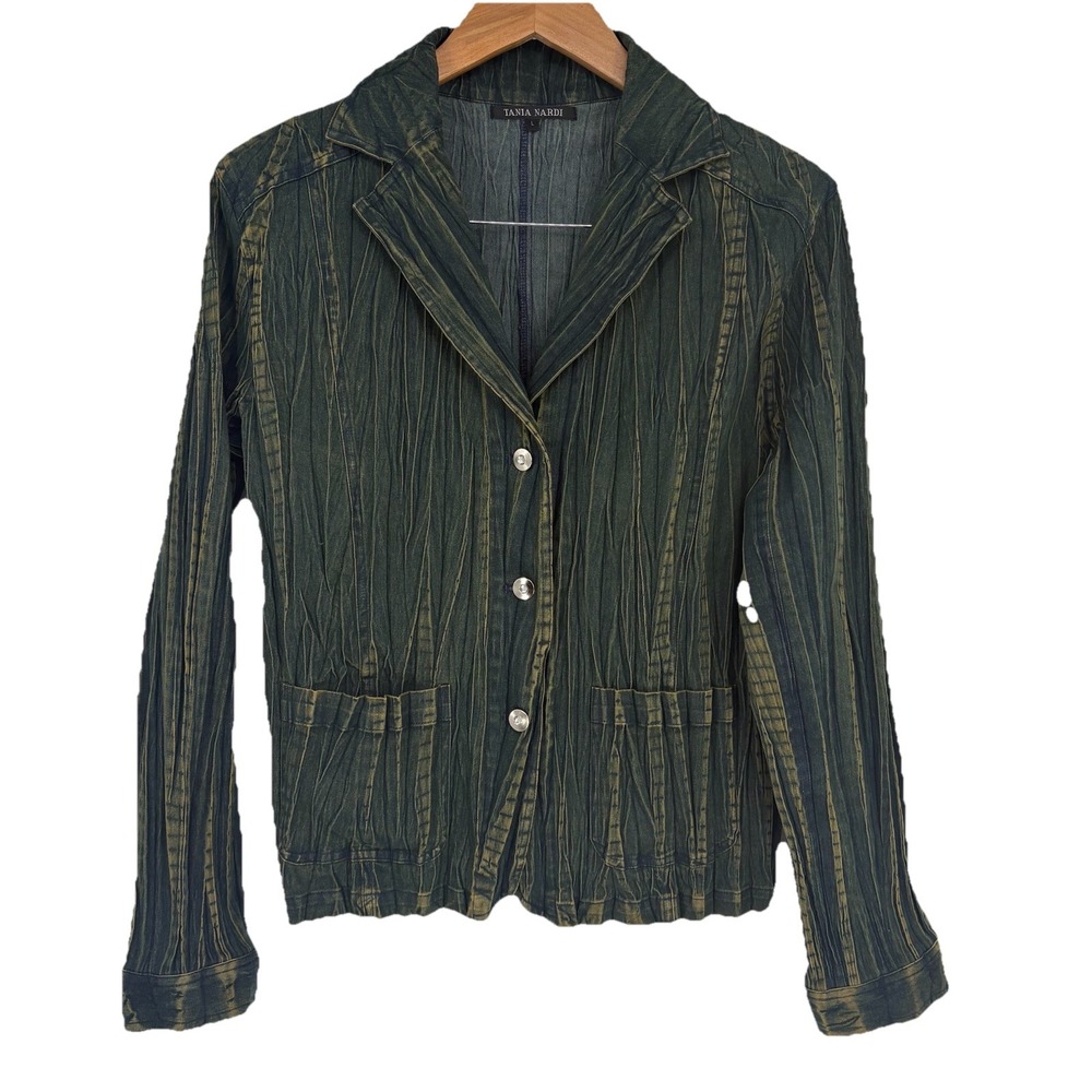 Tania Nardi Womens‎ Womens Crinkled Chambray Shacket Large Blue Darkwash Indie
